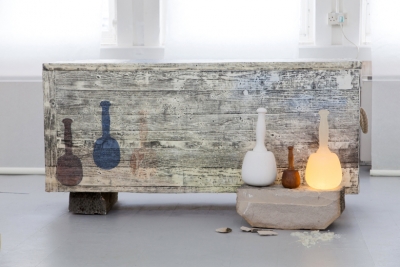 decorated chest with mallets